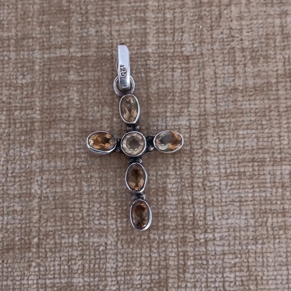 Sterling Silver Garnet and Sterling Silver Citrine Cross Pendants Set of 2 - Picture 8 of 13